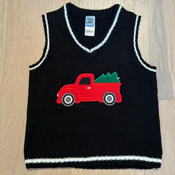 Little Lad Black Sweater Vest with Christmas Tree Motif Size 5 Preppy ~ Holiday! - Picture 1 of 3